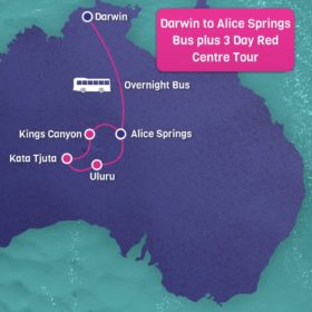 Darwin to Alice Springs Bus plus 3 day Red Centre tour with pre and post accommodation