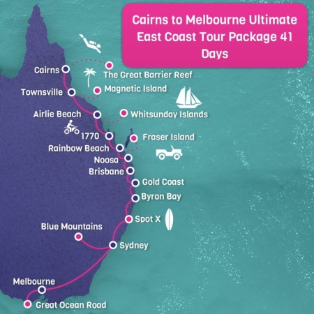 Cairns to Melbourne Ultimate Tour Map