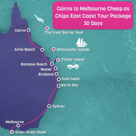 Cairns to Melbourne Cheap as Chips Tour Map