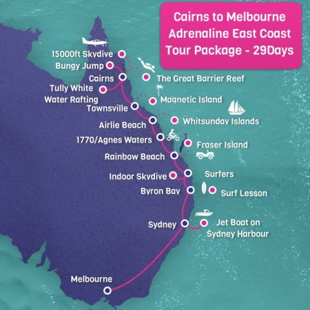 Cairns to Melbourne Adenaline Tour Map