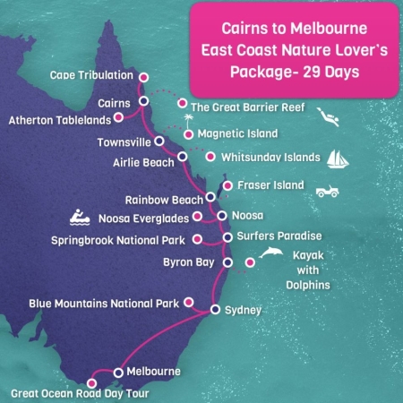 Cairns to Melbourne Nature Lovers Tour Map